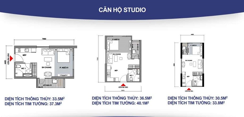 Căn hộ Studio: Diện tích nhỏ gọn, thiết kế thông minh, phù hợp với những người độc thân hoặc cặp vợ chồng trẻ cần không gian sống linh hoạt.