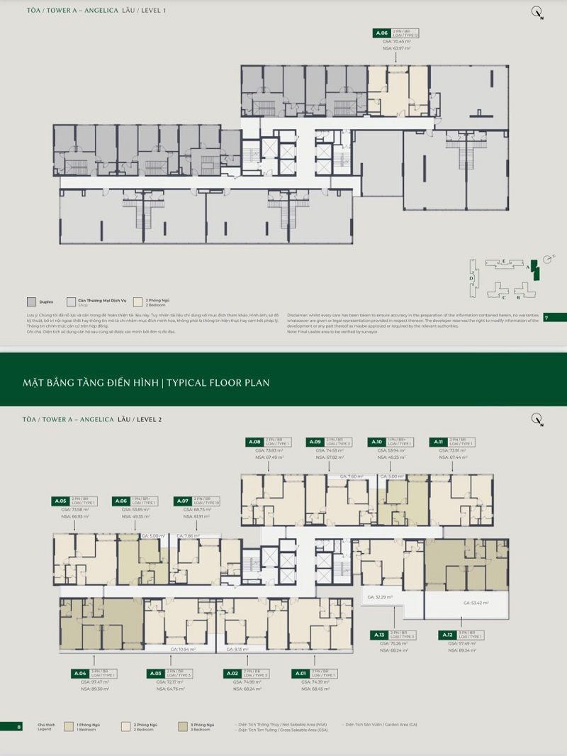 Tầng 1 – 2: Khu tiện ích, sảnh đón khách và các shophouse thương mại.