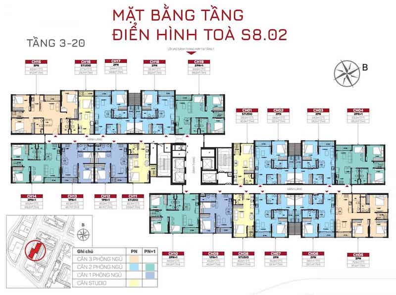 Layout Căn Hộ Tòa S802 – Tầng 3 đến 20