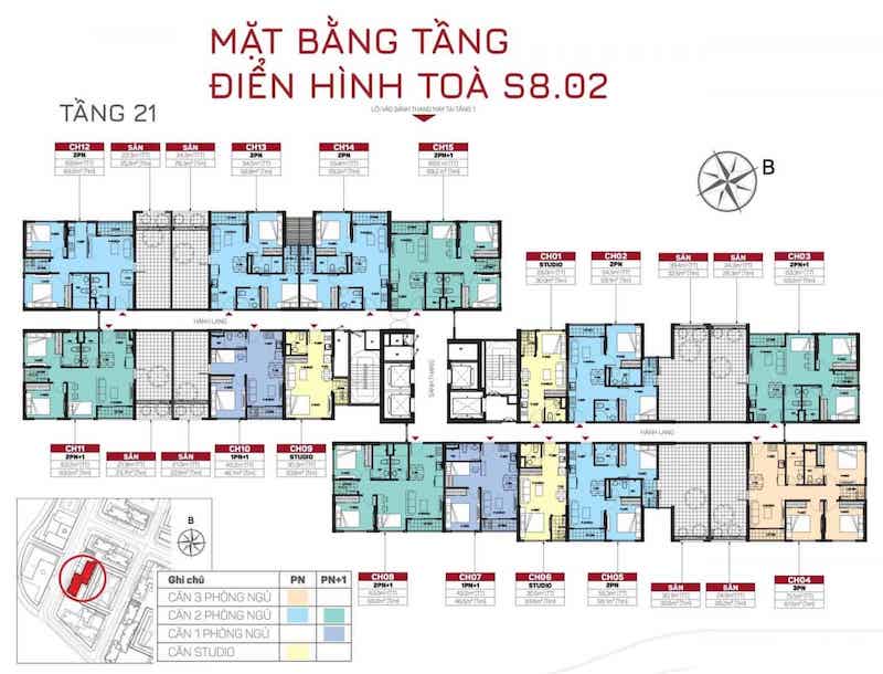 Layout Căn Hộ Tòa S802 – Tầng 21