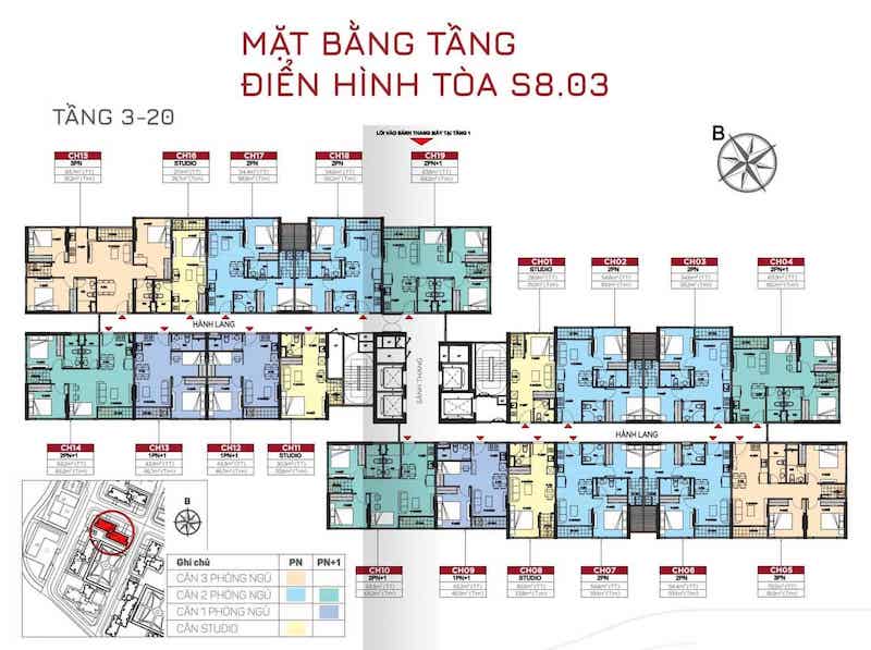 Layout Căn Hộ Tòa S803 – Tầng 2 đến 20