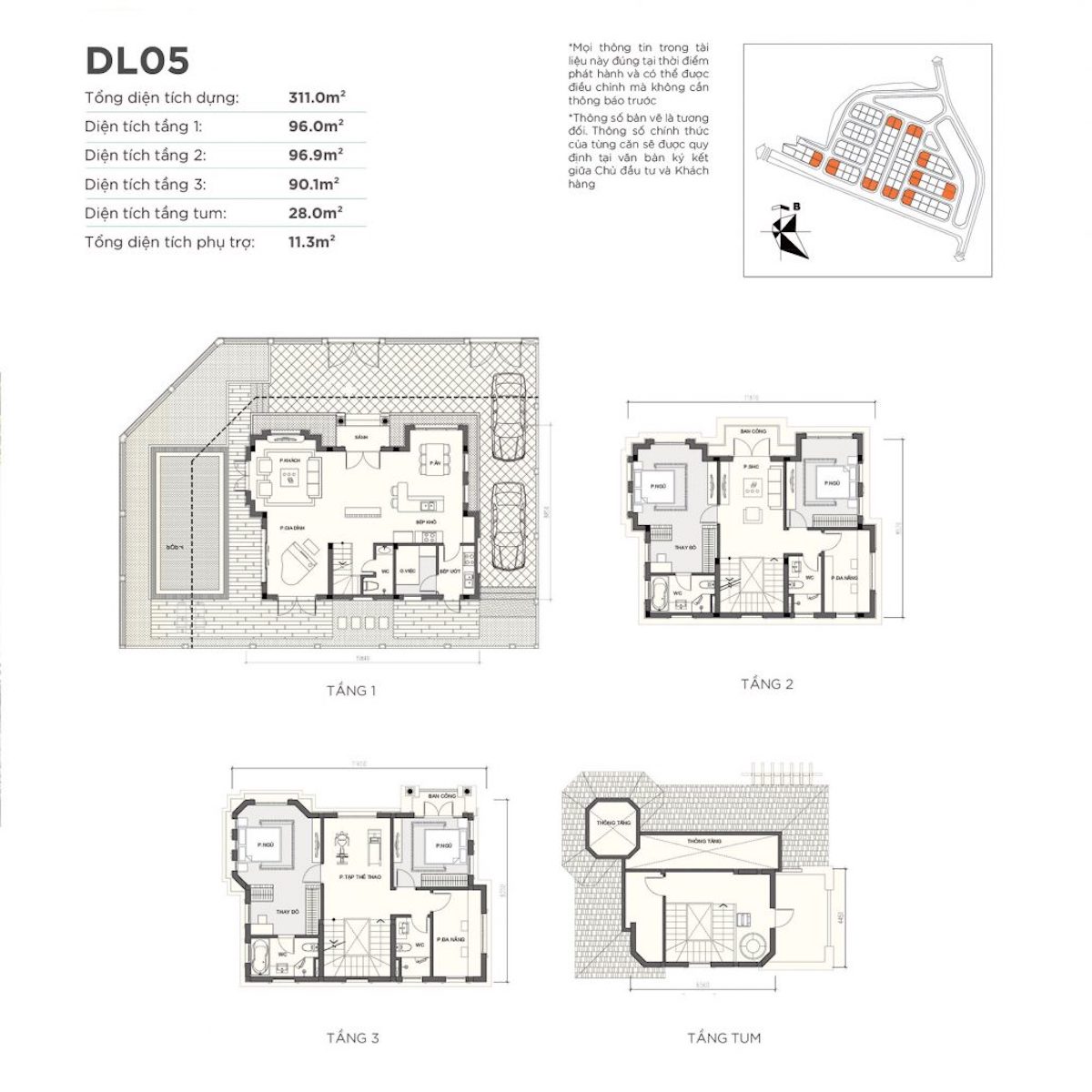 mặt bằng biệt thự đơn lập dl5 Vinhomes Green Villas